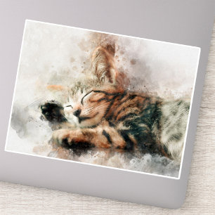 Sticker Joli et mignon chaton dormant à l'aquarelle