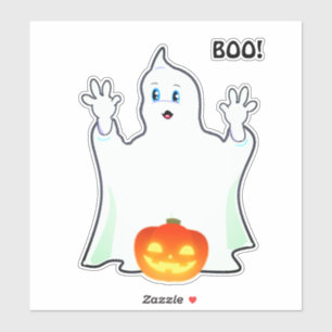 Sticker Joli fantôme et citrouille d'Halloween