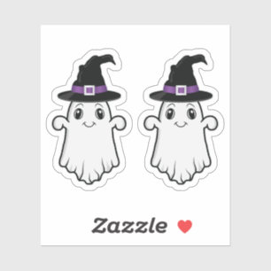Sticker Joli Fantôme Souriant Portant Une Sorcière Casquet