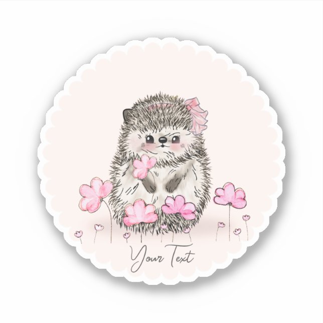 Sticker Joli hérisson & Fleurs Texte rose (Devant)