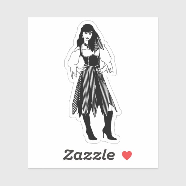 Sticker Joli Imaginaire Pirate Lady Art nautique original (Feuille)
