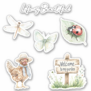 Sticker Joli jardin coccinelle papillon libellule