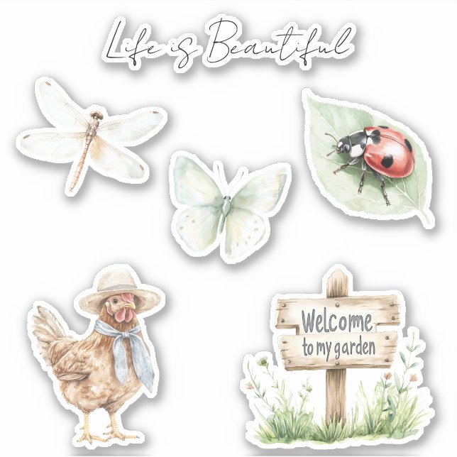 Sticker Joli jardin coccinelle papillon libellule (Devant)