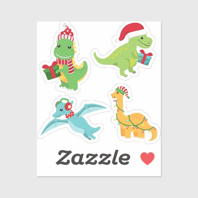 Sticker Joli jeu d'autocollants de dinosaure de Noël (Feuille)