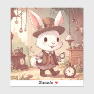 Sticker Joli Lapin Blanc Merveilleux Monde Fantaisiste Gar