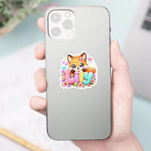 Sticker Joli Lily Fox Nom Pastel Rose Floral Bois