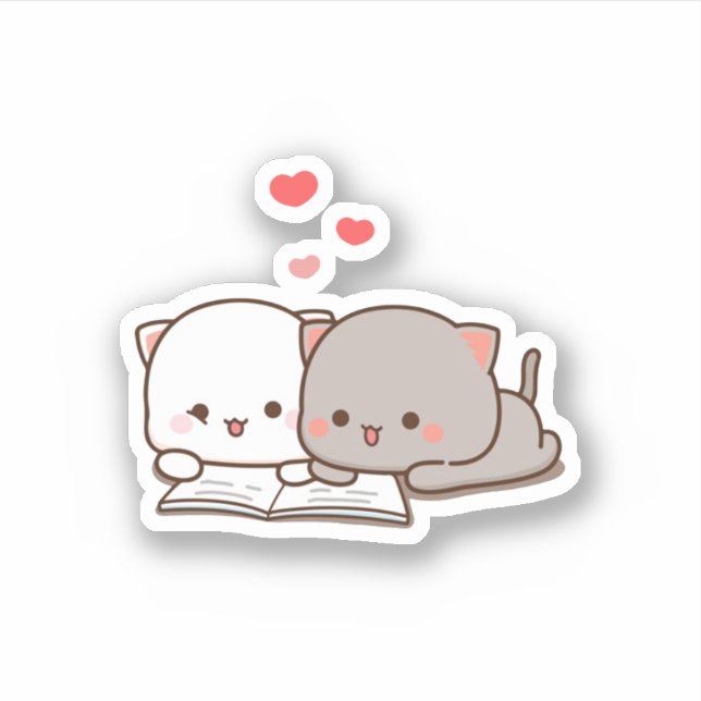 Sticker Joli Mochi Peach Chat livre de lecture (Devant)