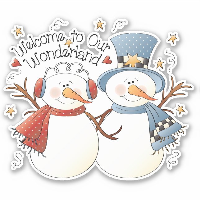 Sticker Joli Noël enneigé couple bonbons biscuit maison ét (Devant)
