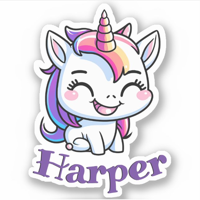 Sticker Joli nom personnalisé et licorne joyeuse et heureu (Devant)