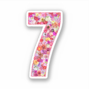 Sticker Joli numéro 7 floral botanique décoratif rose