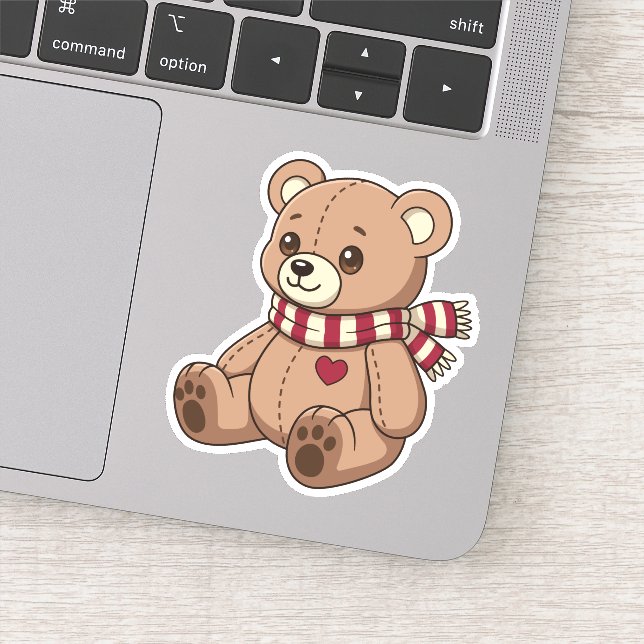Sticker Joli ours en peluche beige avec écharpe rayée (Détail)