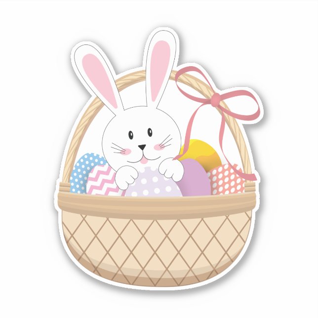 Sticker Joli Panier De Pâques De Vacances Avec Oeufs Et La (Devant)