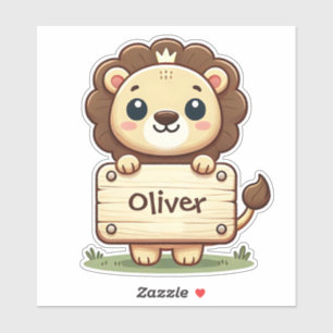 Sticker Joli Petit Lion avec un Panneau de Nom