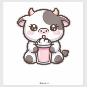 Sticker Joli petit veau amateur de milkshake yaourt glacé 
