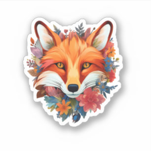 Sticker Joli Renard Aquarelle Fleur Beau