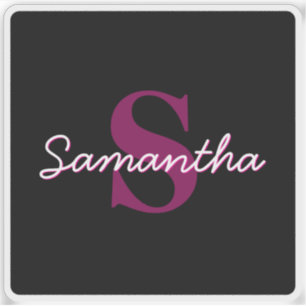 Sticker Joli script de monogramme rose et noir personnalis