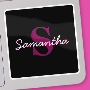 Sticker Joli script de monogramme rose et noir personnalis