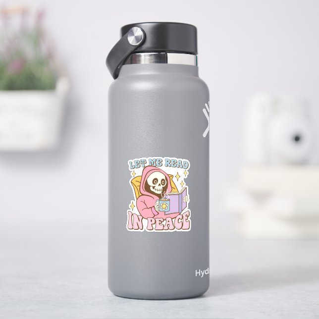 Sticker Joli Squelette Laissez-Moi Lire En Paix Vinyl (HydroFlask)