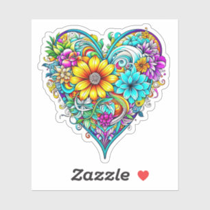 Sticker Joli Turquoise coeur floral pourpre Saint-Valent