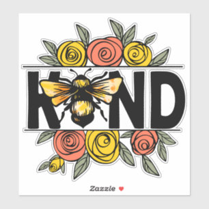 Sticker Jolie abeille sois gentille fleurs orange jaune