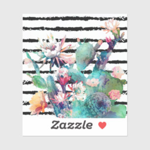 Sticker Jolie aquarelle Cactus Floral Black Stripes