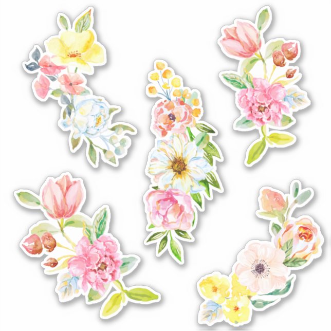 Sticker Jolie aquarelle Fleurs Pastel (Devant)