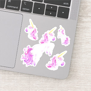 Sticker Jolie aquarelle unicorne rose violet art