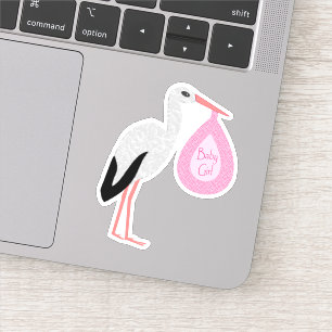 Sticker Jolie chatte rose bébé fille Stork
