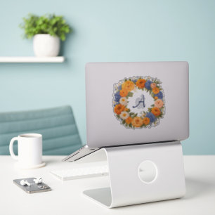 Sticker Jolie Couronne Florale avec Initiale Monogrammée e