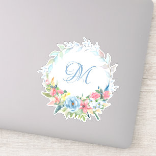 Sticker Jolie couronne florale d'aquarelle avec monogramme