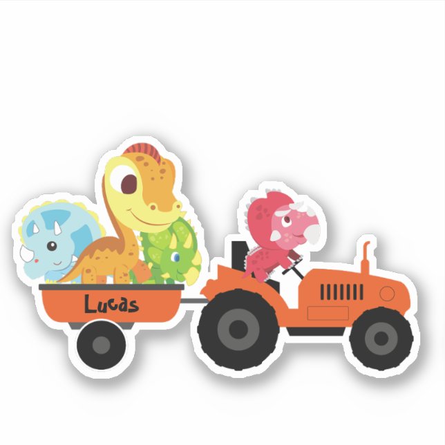 Sticker Jolie dinosaure tracteur garçon Retour à l'école d (Devant)