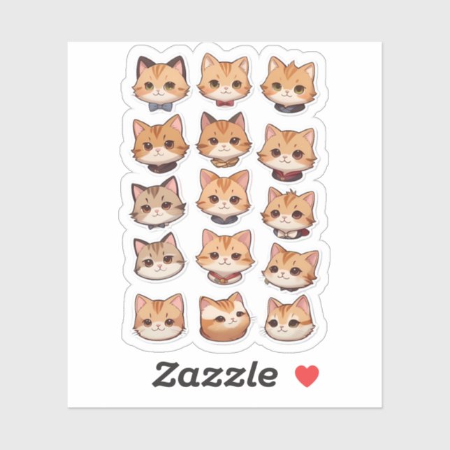Sticker Jolie Et Belle Tête De Chat Visages (Feuille)