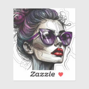 Sticker Jolie femme avec lunettes de soleil et rouge à lèv