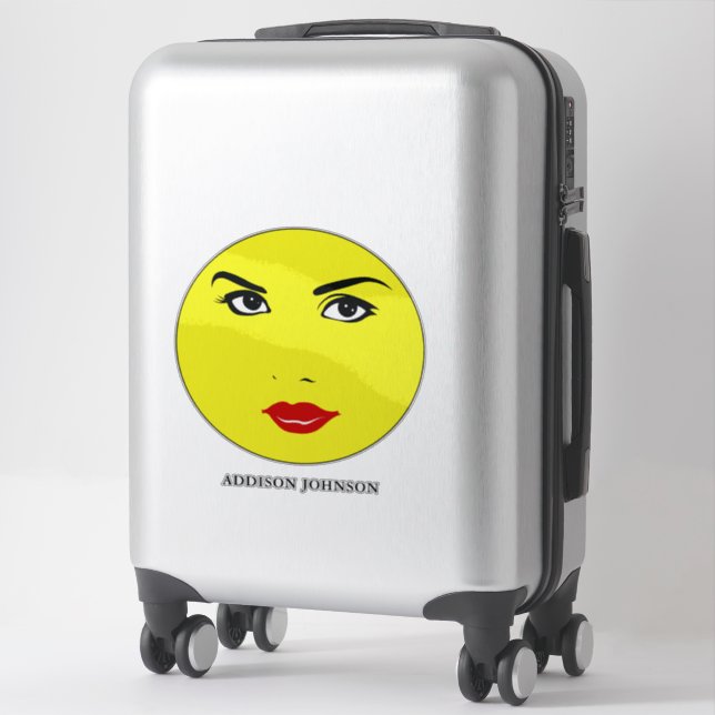 Sticker Jolie Femme Glamourous Chic Jaune Sourire Nom 14" (Sur valise)