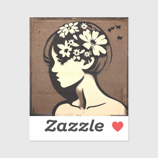 Sticker Jolie fille avec des fleurs dans ses cheveux Simpl (Feuille)