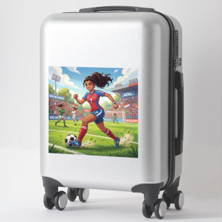 Sticker Jolie Fille de Dessin Animé Jouant au Football