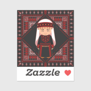 Sticker jolie fille palestinienne Broderie rouge tatreez