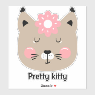 Sticker Jolie fleur rose napping kitty personnalisation