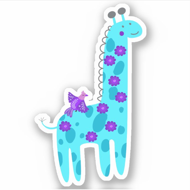 Sticker Jolie Giraffe Turquoise Purple Folk Art Portable O (Devant)
