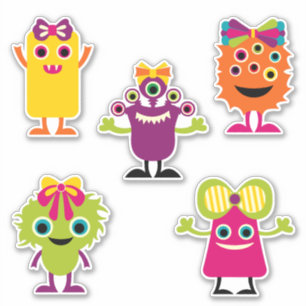 Sticker Jolie girly coloré joyeux monstres cheveux arc