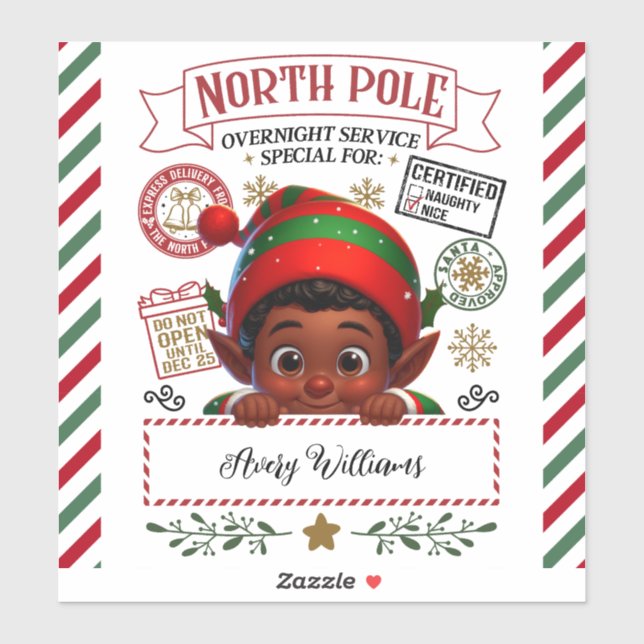 Sticker Jolie livraison spéciale Elf de Noël de Père Noël (Feuille)