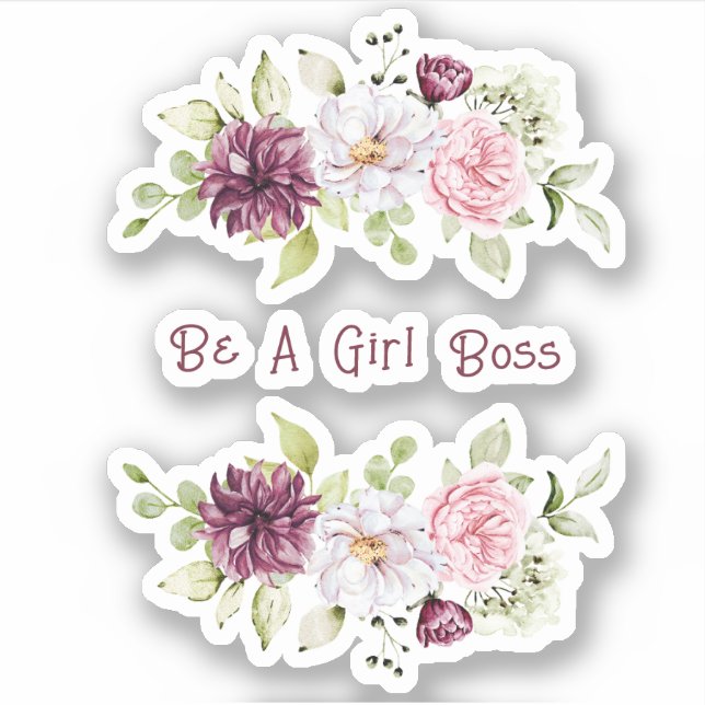 Sticker Jolie pivoine florale "Be A Girl Boss" Vinyl (Devant)