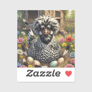 Sticker Jolie poule polonaise noire et blanche