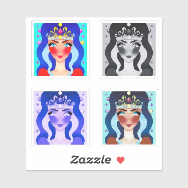 Sticker Jolie Princesse avec Couronne 4 Édition d'image AI (Feuille)