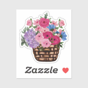 Sticker Jolies fleurs roses dans le panier en osier