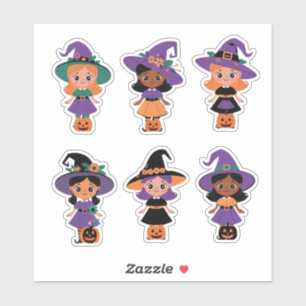 Sticker Jolies sorcières d'Halloween avec feuille d'autoco