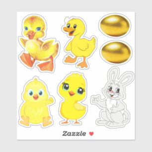Sticker Jolis œufs de Pâques, lapin, canetons & poussins