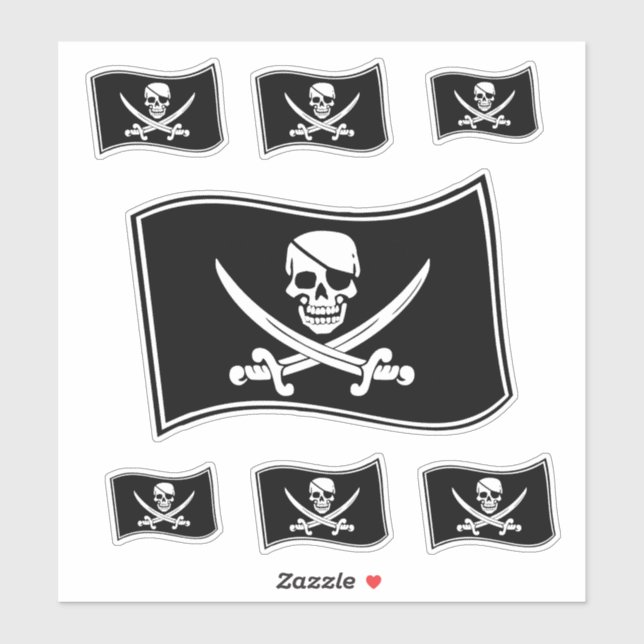 Sticker Jolly roger Pirate Drapeau crâne et épées croisées (Feuille)