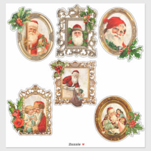 Sticker Jolly Vintage Santas dans Gilt Frames avec Holly