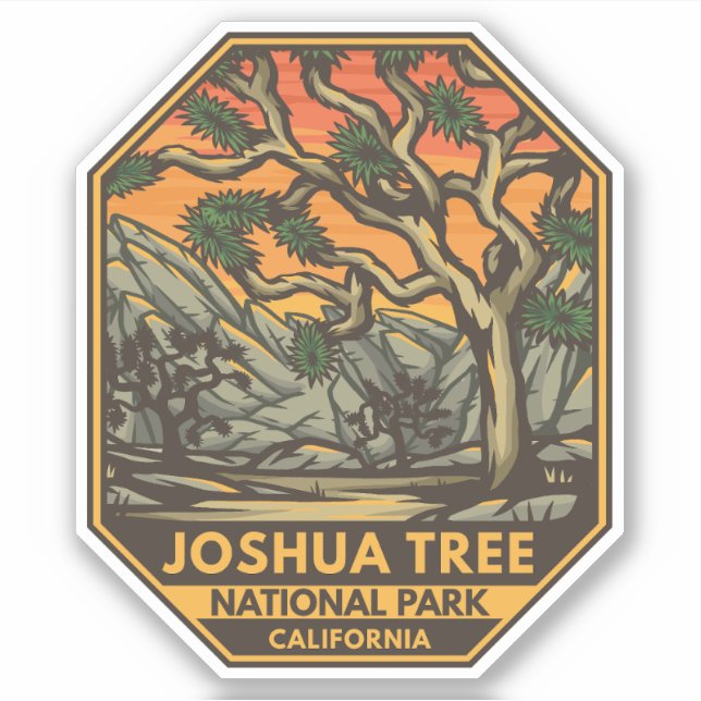 Sticker Joshua Tree National Park Sunset Retro Emblem (Devant)